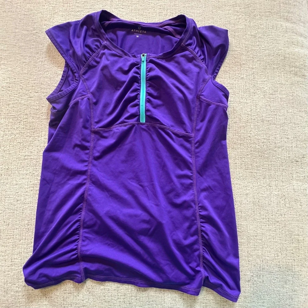 Athleta Womens Purple Rash Guard Top M and‎ Black Bikini Bottoms L Swim Set